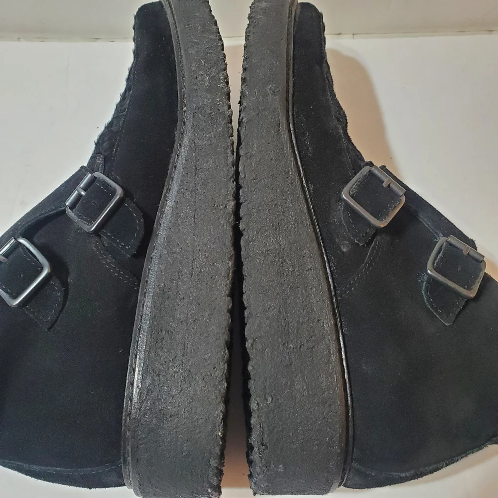 All Saints Mens Black Boot Double Monk Crepe Sole Leather Suede Hair EU …